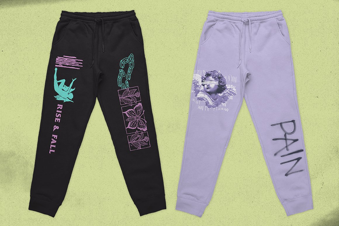 宽松街头嘻哈运动裤设计贴图样机模板 Sweatpants Merch Mockup_img_2