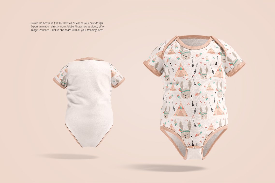 动态旋转婴儿紧身连衣裤设计贴图样机素材 Baby Bodysuit Animated Mockup_img_2