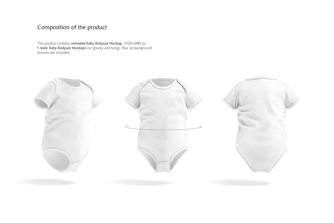 动态旋转婴儿紧身连衣裤设计贴图样机素材 Baby Bodysuit Animated Mockup_img_2