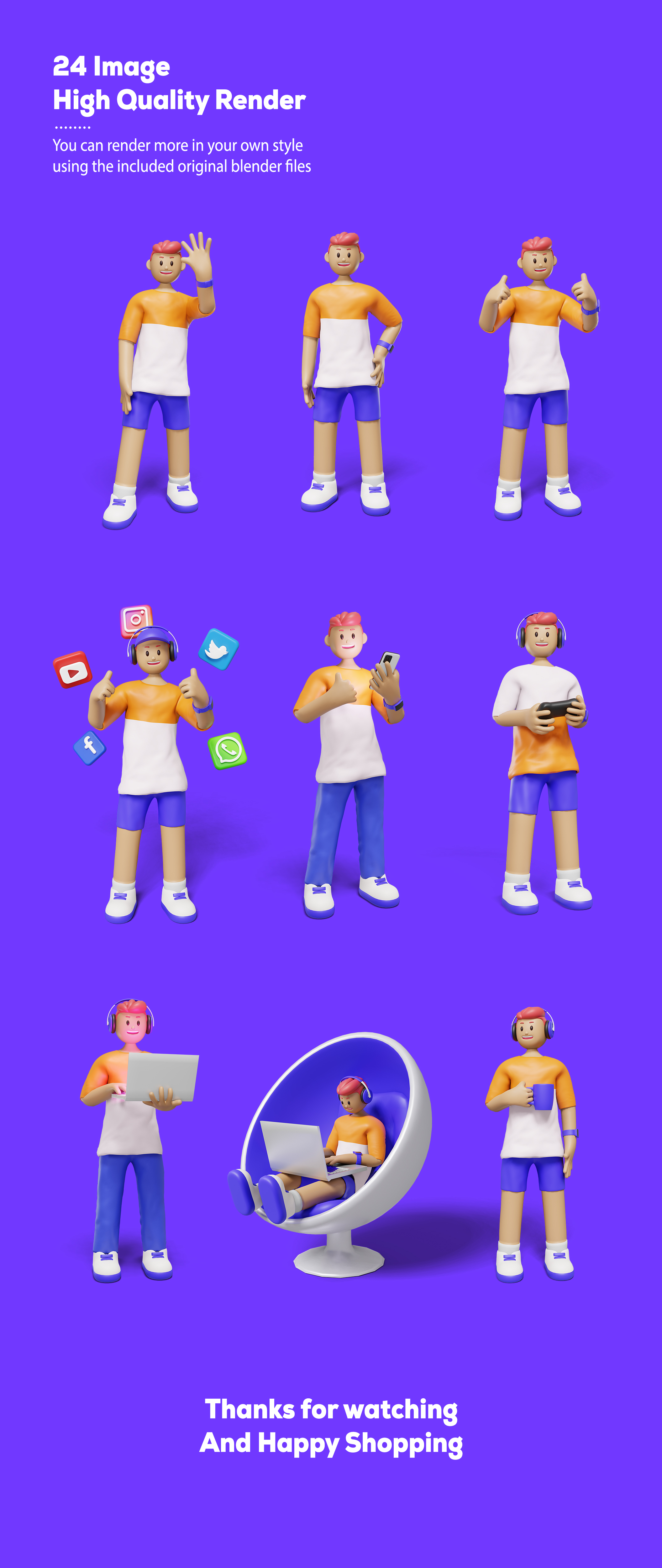 现代游戏网页APP界面设计3D青年角色设计素材 3D Web Illustration - Youth Character Pack_img_2