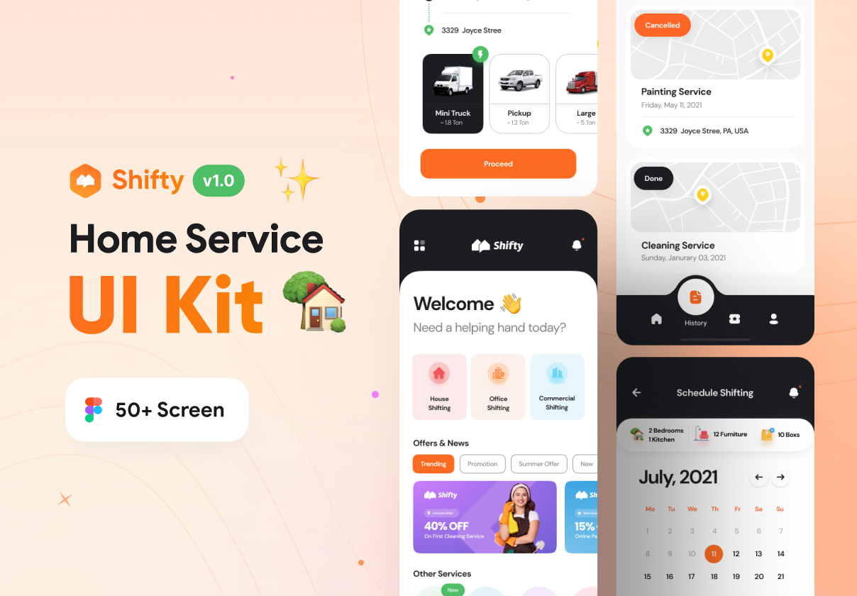 智能家居家庭服务应用程序APP UI 套件 Shifty - Home Service App UI Kit_img_2