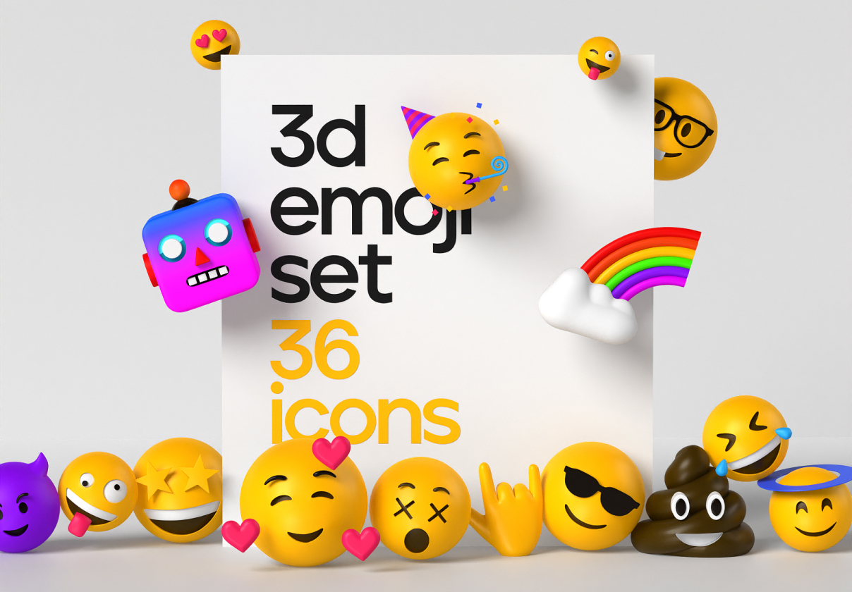 36款趣味卡通创意3D立体Emoji头像表情包图标素材 3d emoji_img_2