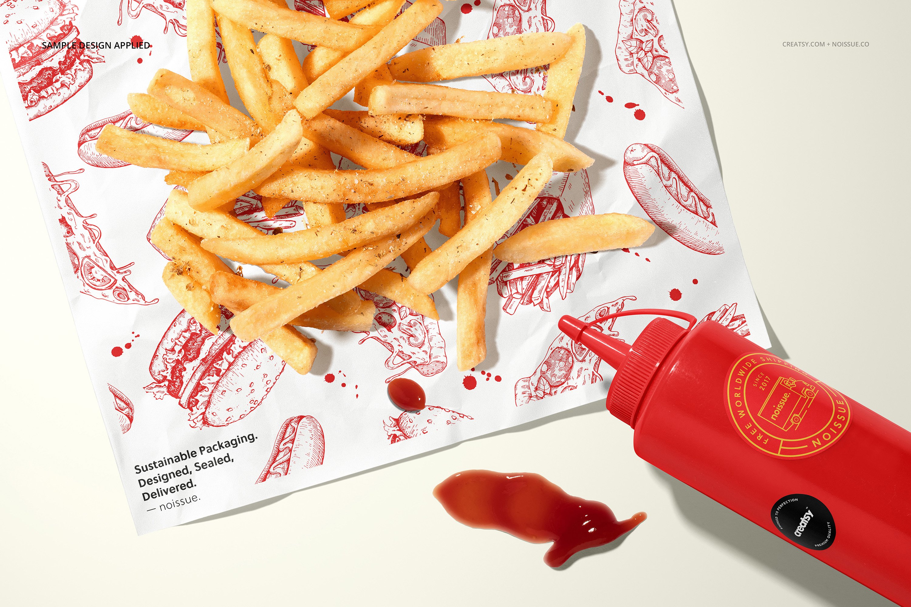 炸薯条食品安全包装纸设计展示样机PSD模板素材 Food Safe Paper Mockup French Fries_img_2