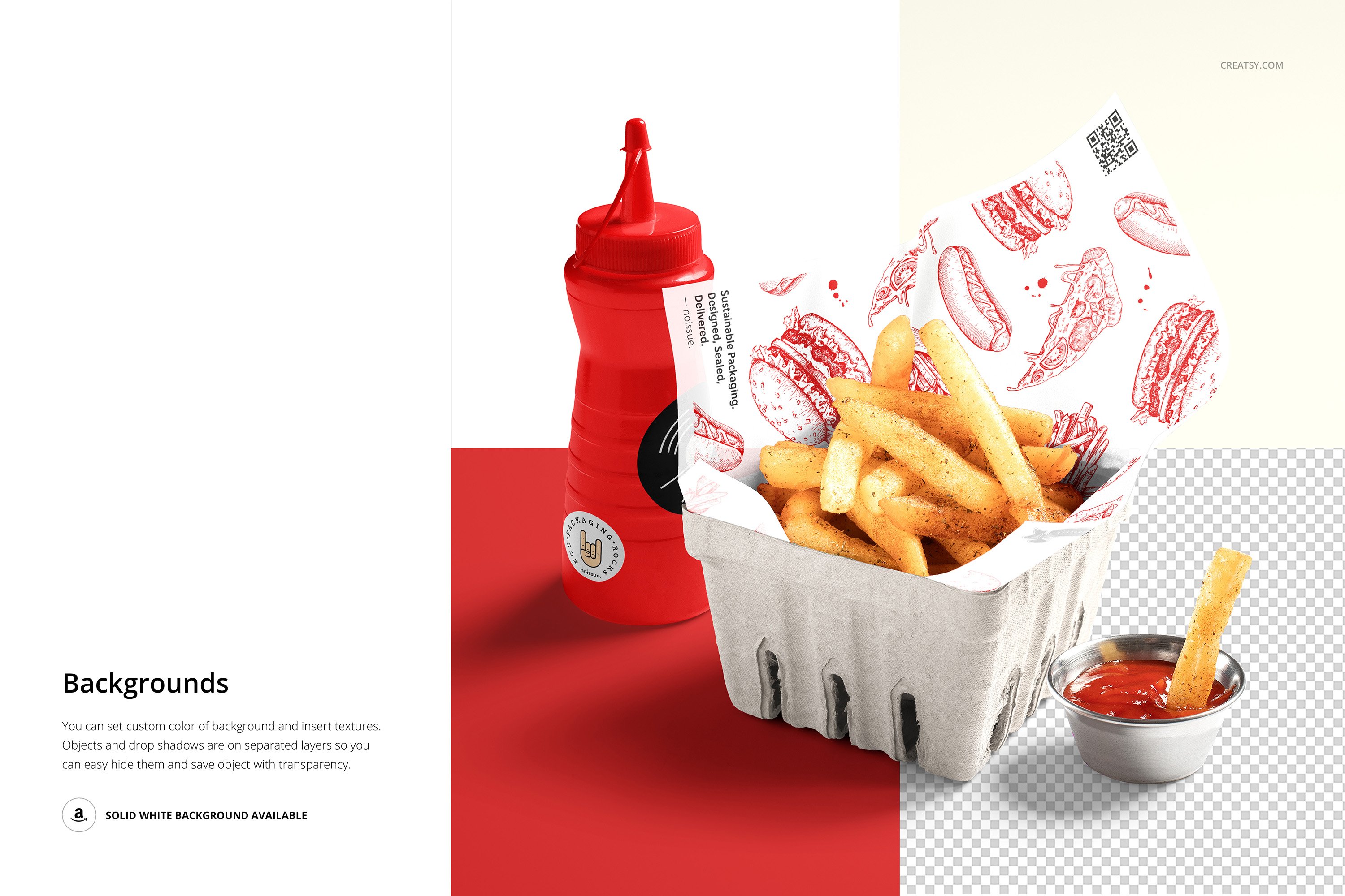 炸薯条食品安全包装纸设计展示样机PSD模板素材 Food Safe Paper Mockup French Fries_img_2