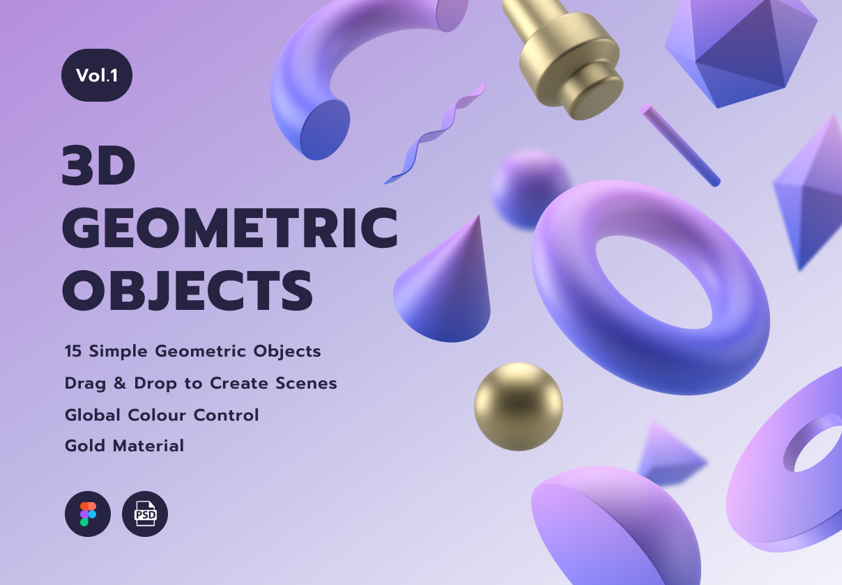 高级3D立体几何图标UI界面设计素材 3D Geometric Objects Vol.1_img_2