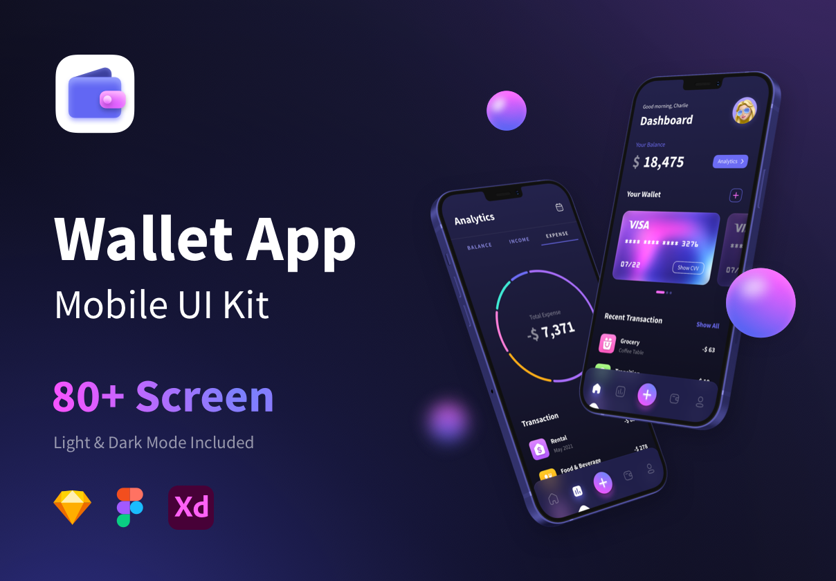 炫酷金融钱包iOS APP应用程序界面设计UI套件 Wallet App - Mobile UI Kits_img_2