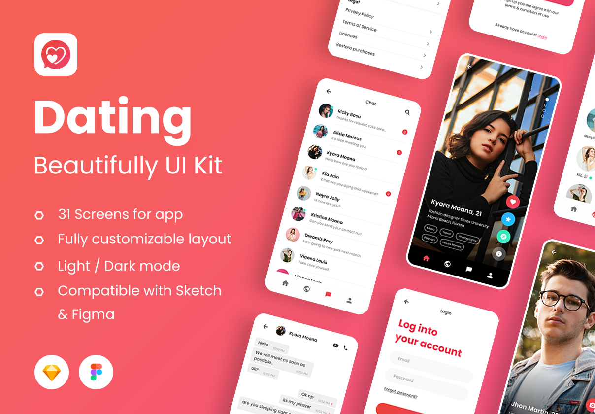 约会交友社交APP应用程序UI界面设计套件 Dating Mobile App UI Kit_img_2