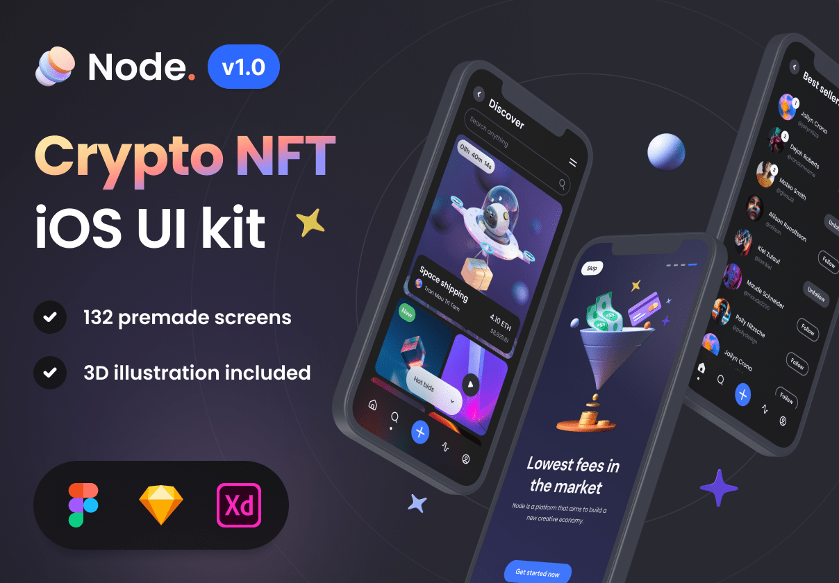 炫酷金融加密货币钱包APP应用程序UI界面设计套件 Node – Crypto NFT iOS UI Kit_img_2