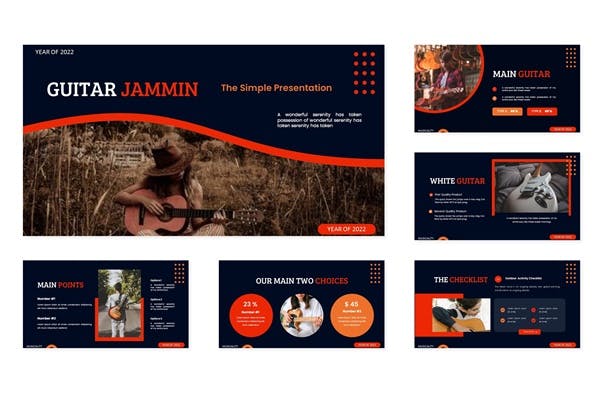 现代时尚产品营销策划演示文稿设计ppt模版 Guitar Jammin - Powerpoint Template_img_2