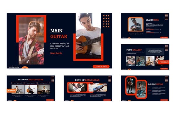 现代时尚产品营销策划演示文稿设计ppt模版 Guitar Jammin - Powerpoint Template_img_2