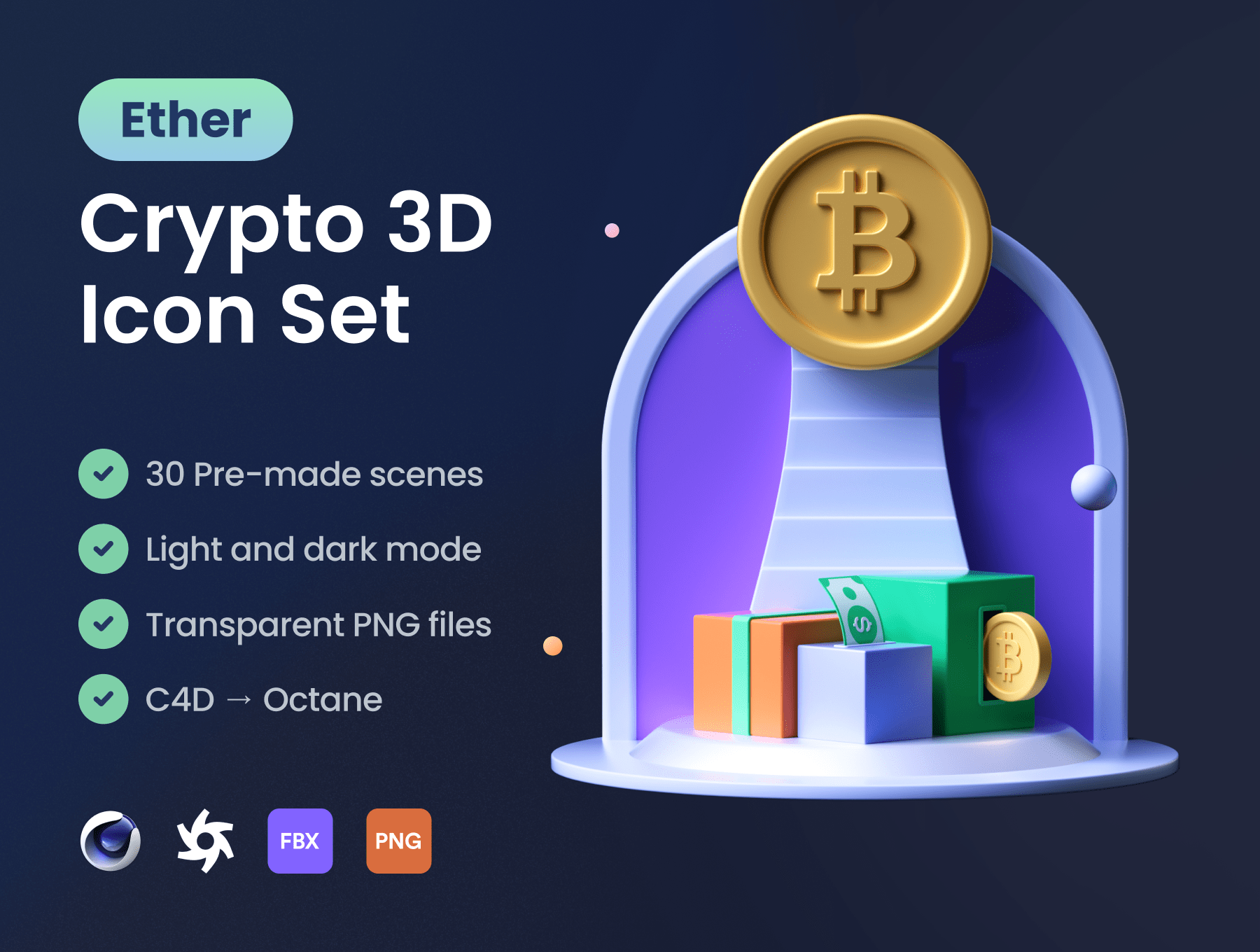 高品质加密货币主题3D图标设计素材 Ether - Crypto 3D Icon Set_img_2