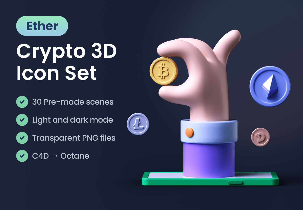 高品质加密货币主题3D图标设计素材 Ether - Crypto 3D Icon Set_img_2