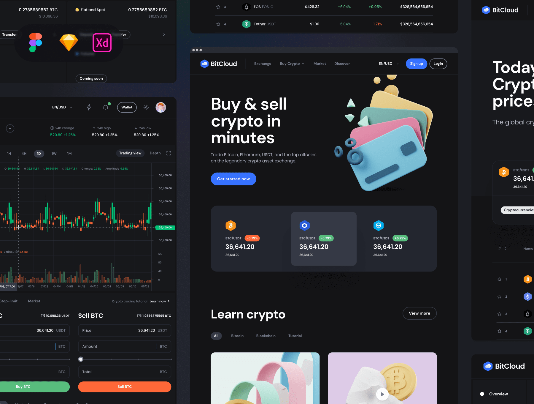 暗黑加密货币财务网站登录页设计UI套件素材 BitCloud - Crypto Exchange UI Kit_img_2