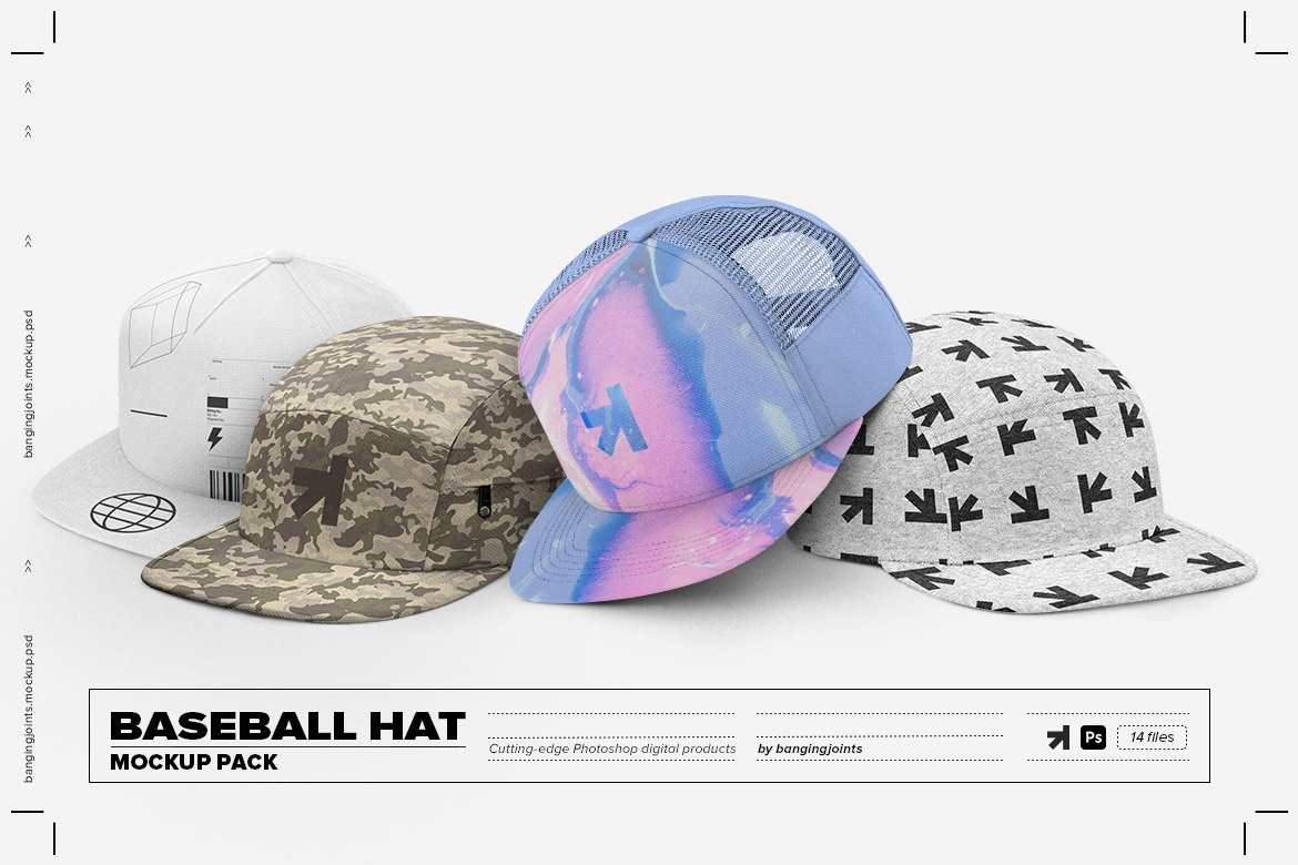 14款棒球帽设计贴图样机模板素材 Baseball Hat Full Cap Trucker Mockup_img_2