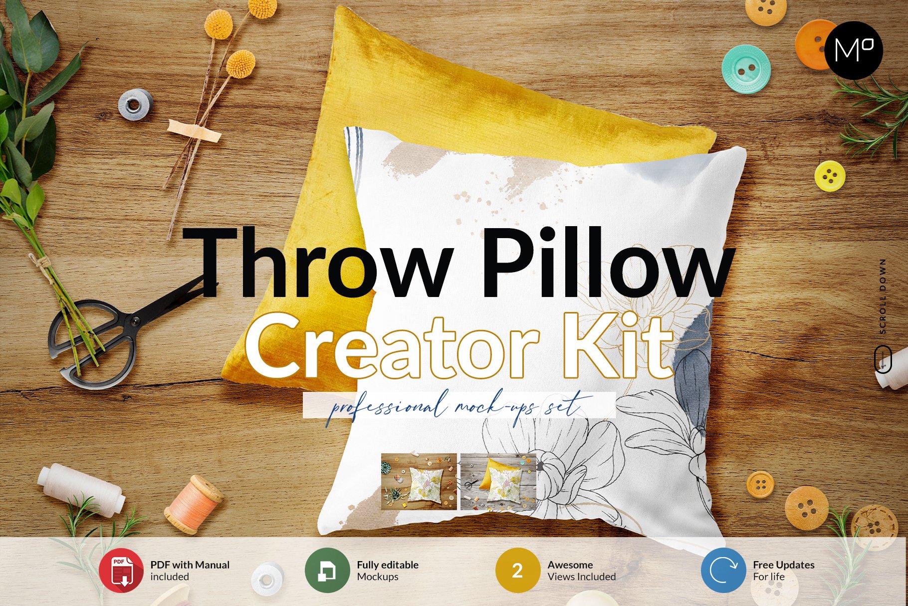 创意方形抱枕枕头枕套设计贴图样机套件 Throw Pillow Creator Kit Mock-ups_img_2