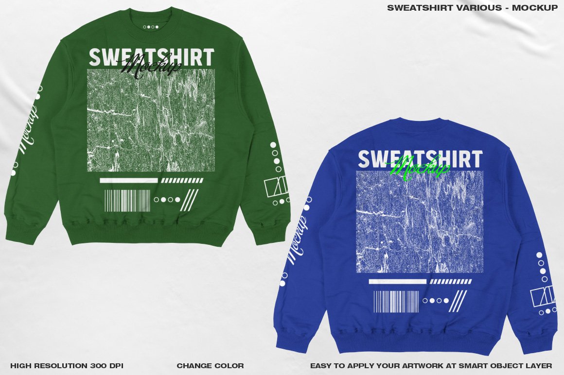 潮流嘻哈街头圆领运动衫卫衣设计展示贴图样机模板 Sweatshirt Various - Mokcup_img_2