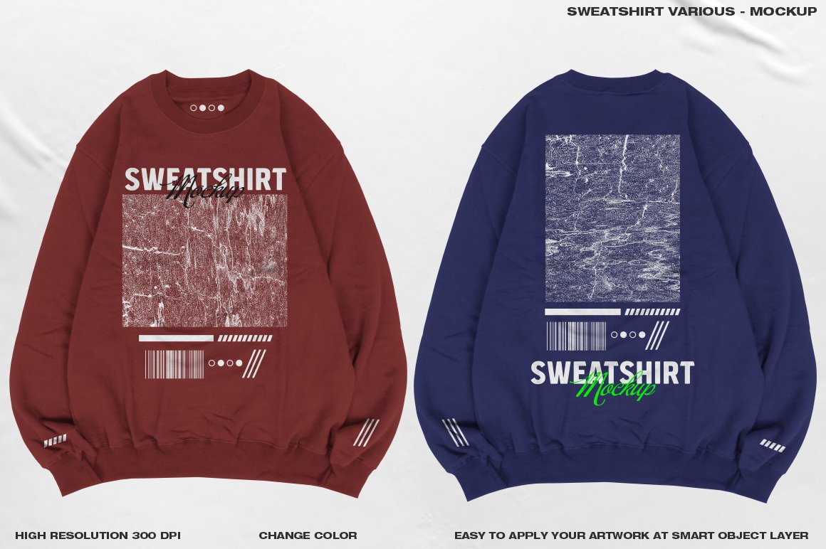 潮流嘻哈街头圆领运动衫卫衣设计展示贴图样机模板 Sweatshirt Various - Mokcup_img_2