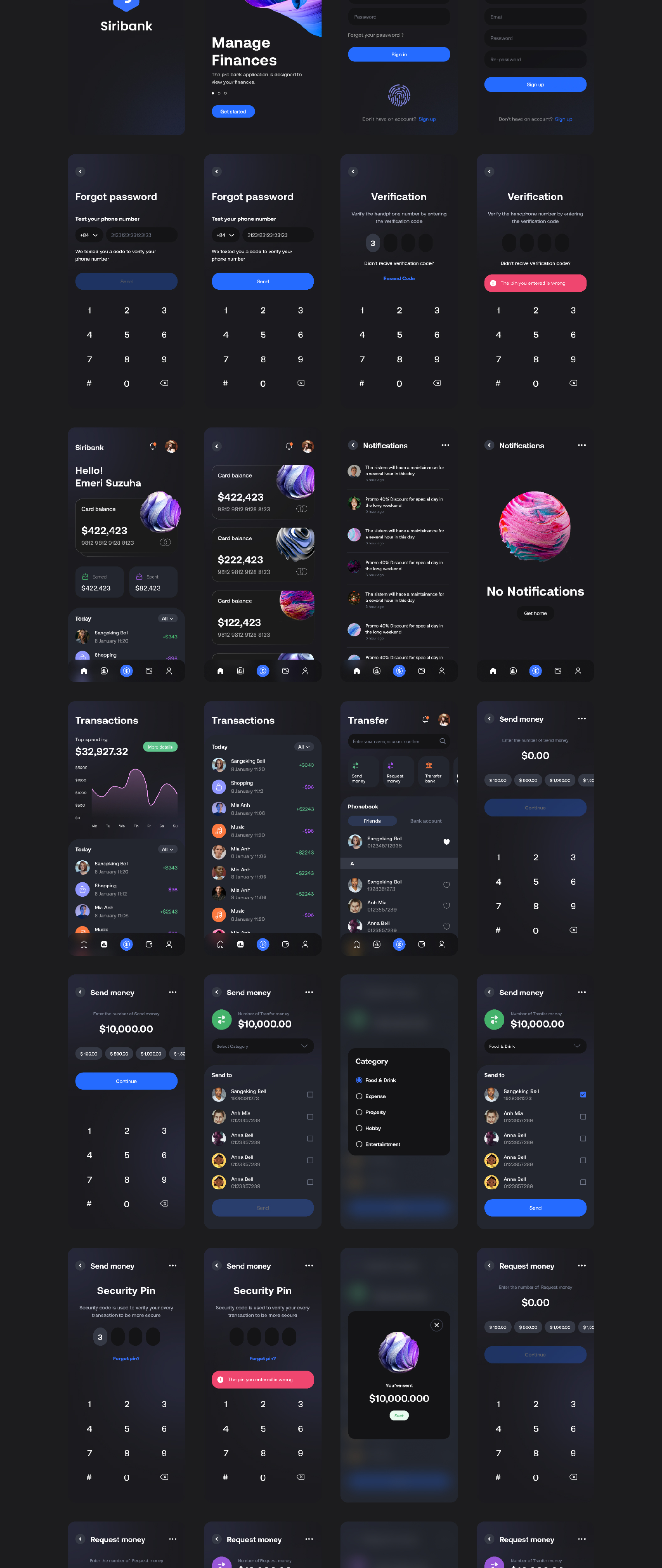 暗黑金融财务交易APP应用程序界面设计套件 Siribank Finance Ui Kit_img_2