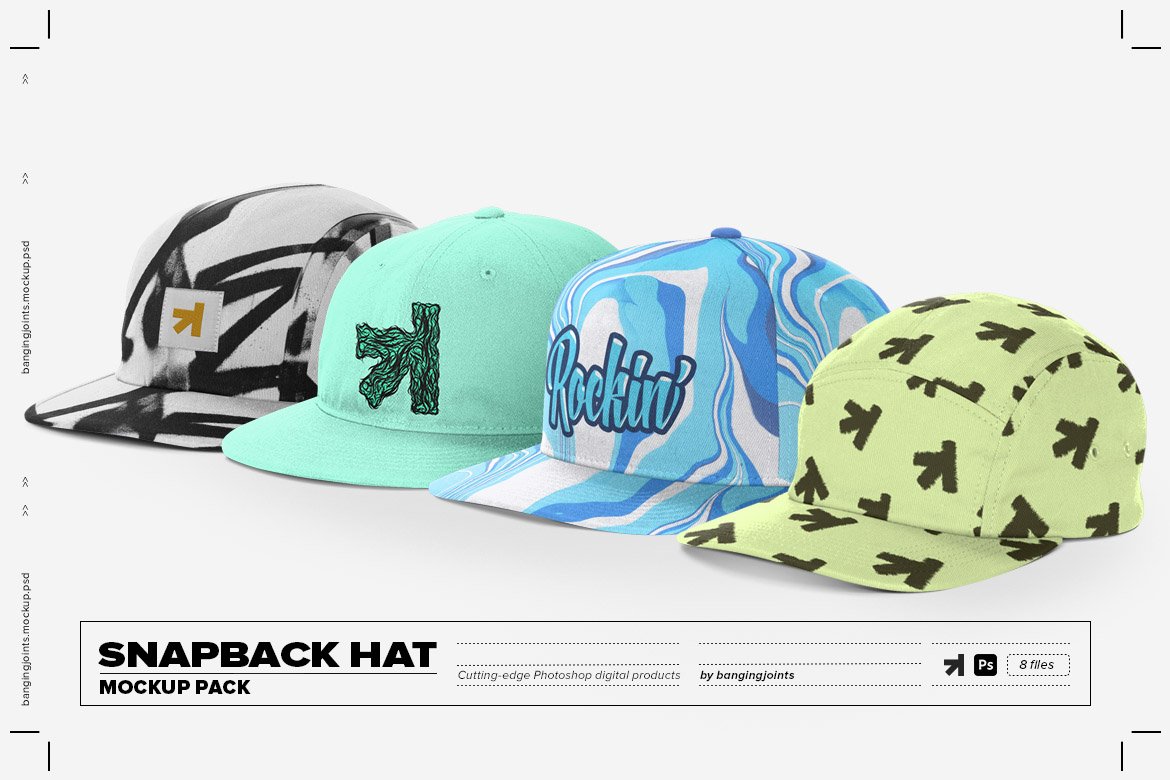 极简棒球帽设计Ps智能贴图样机模板素材 Snapback FullCap Mockup_img_2