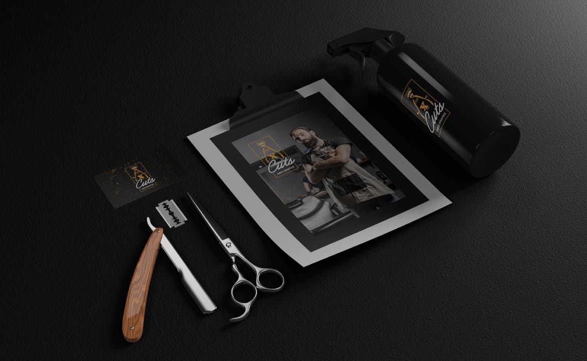 9款时尚理发店品牌设计贴图样机合集素材 9 Barber Branding Mockup Set_img_2