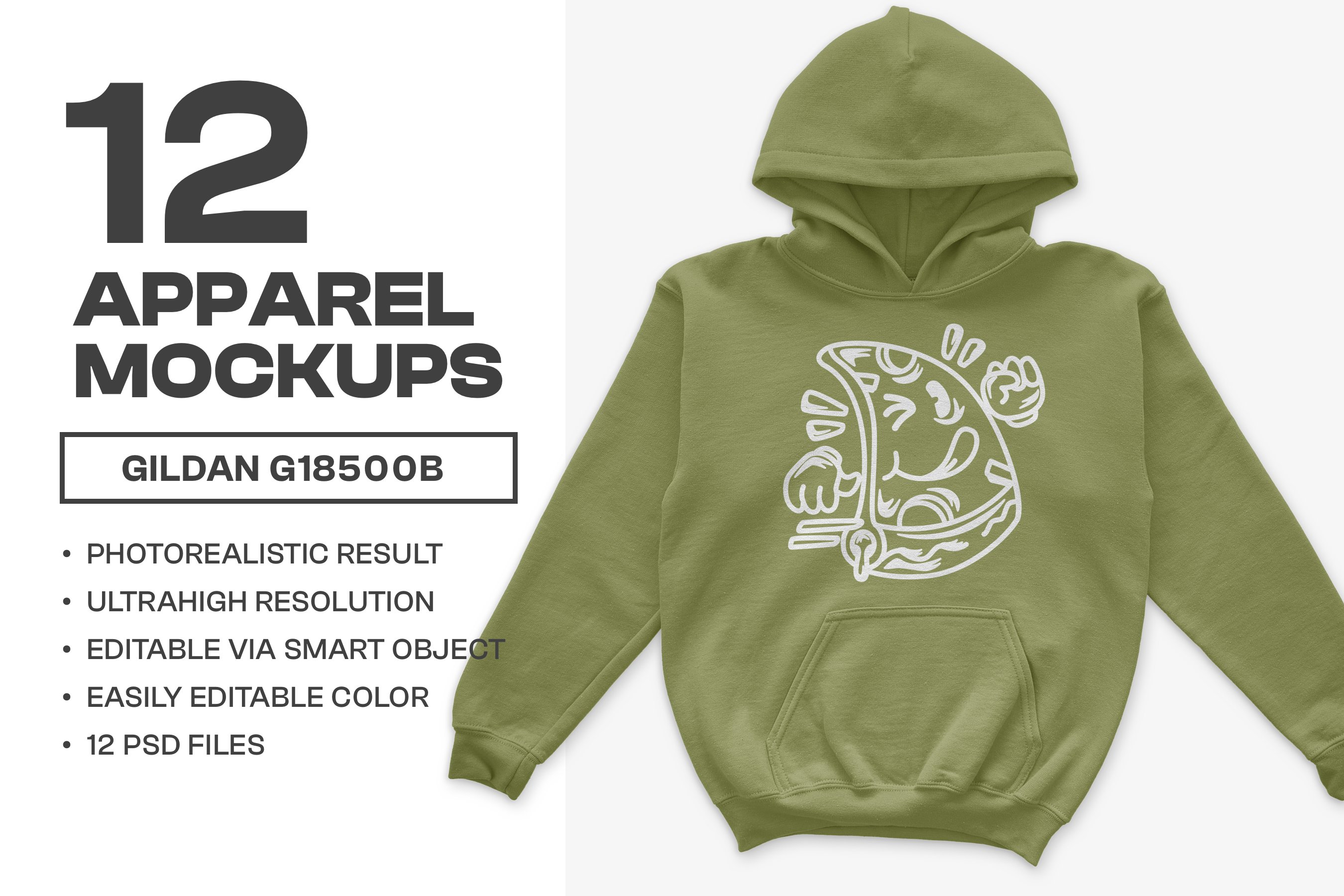 12个逼真女士连衣帽卫衣设计展示样机素材 Gildan G18500B Youth Hooded Mockups_img_2