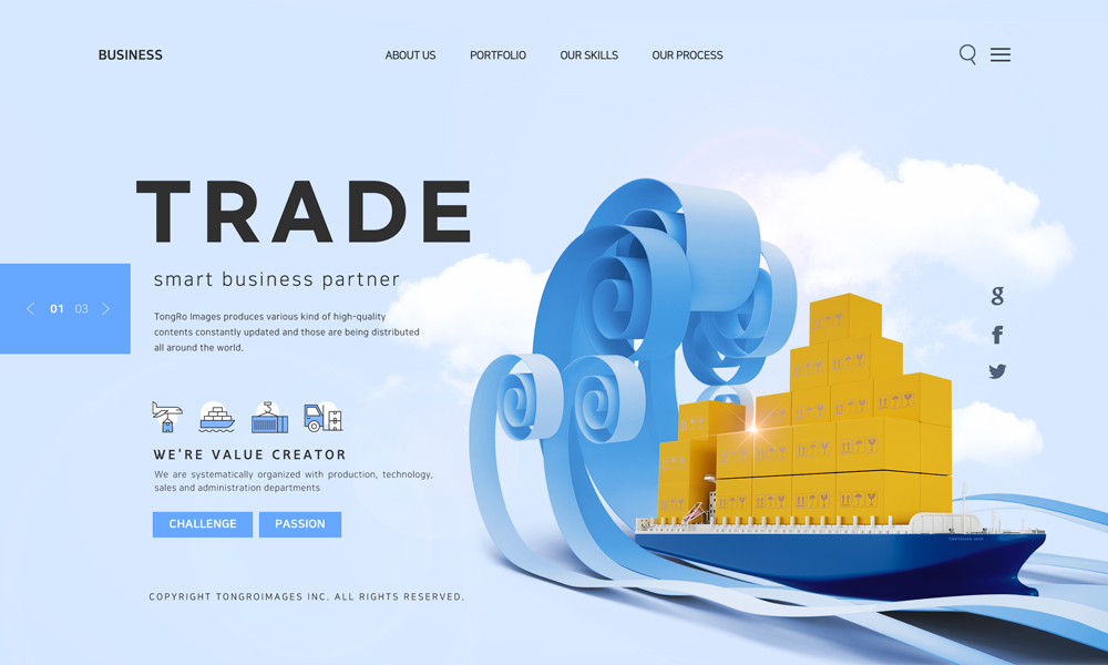 8款物流快递贸易集装箱引导页设计PSD模版素材 Logistics Website Interface Template_img_2