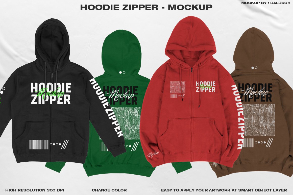 带拉链连衣帽卫衣设计贴图样机模板素材 Hoodie Zipper - Mockup_img_2