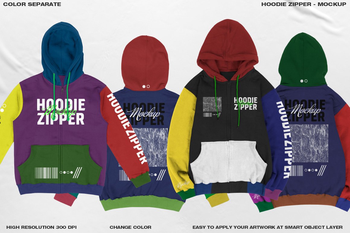 带拉链连衣帽卫衣设计贴图样机模板素材 Hoodie Zipper - Mockup_img_2