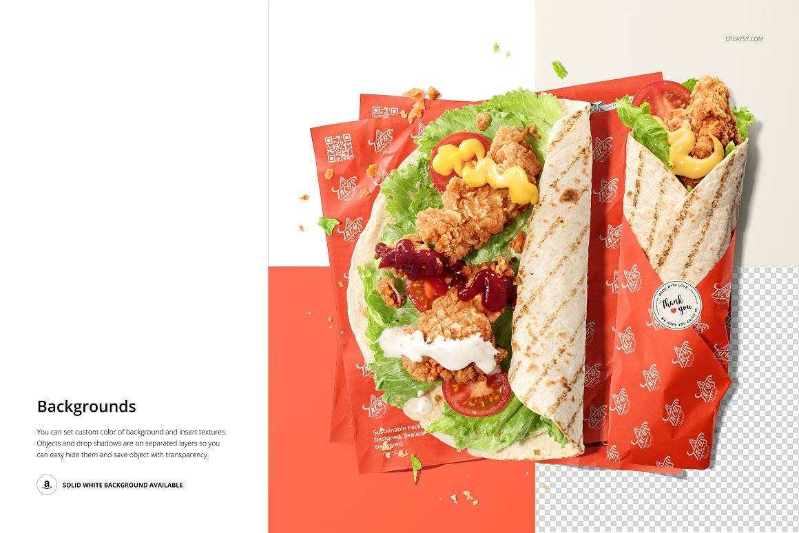 卷饼快餐食品安全包装纸设计Ps智能贴图样机模板 Food Safe Paper Mockup_img_3