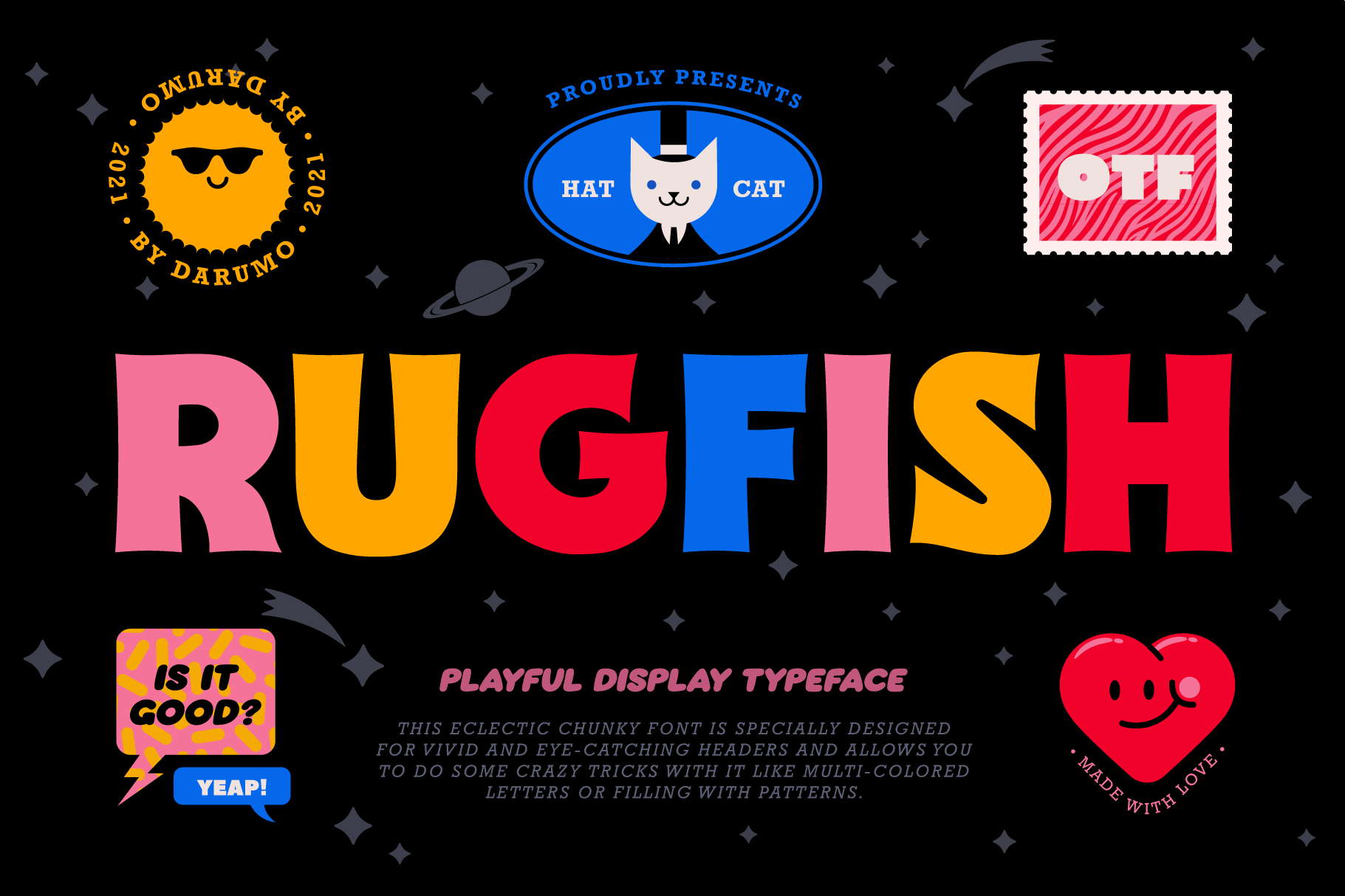 复古卡通海报包装徽标logo设计无衬线英文字体 Rugfish - Playful Display Font_img_2