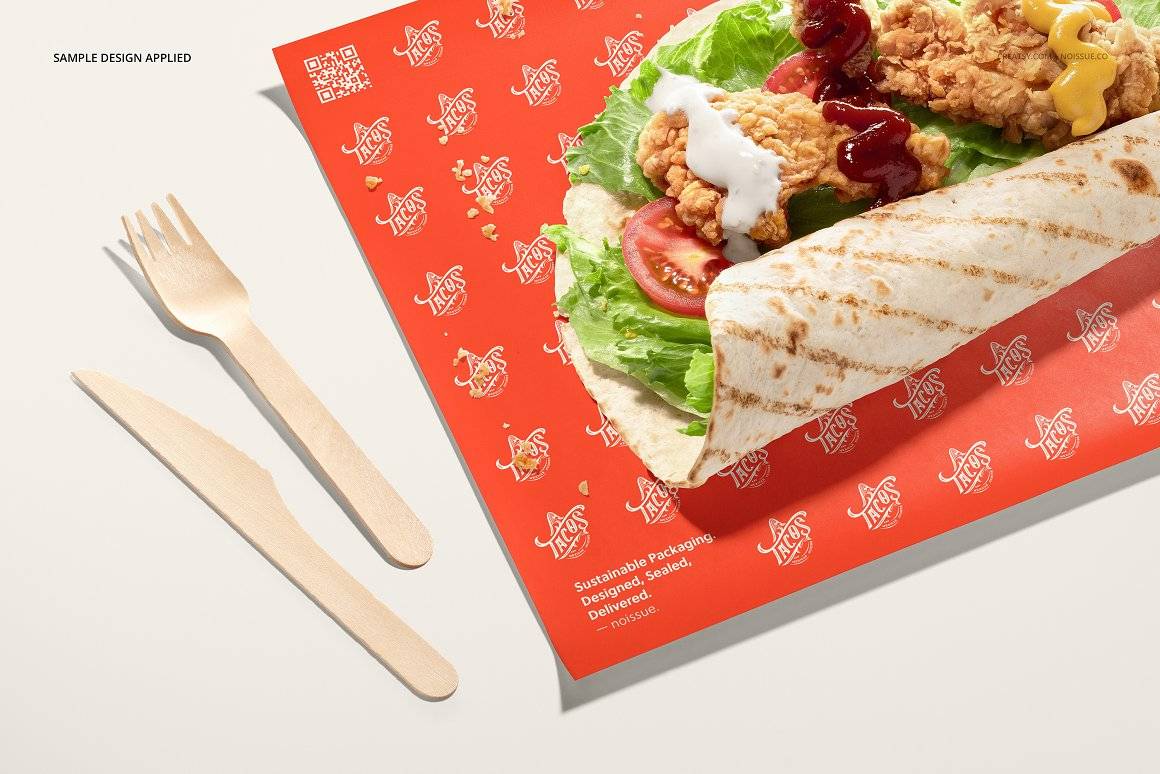 卷饼快餐食品安全包装纸设计Ps智能贴图样机模板 Food Safe Paper Mockup_img_3