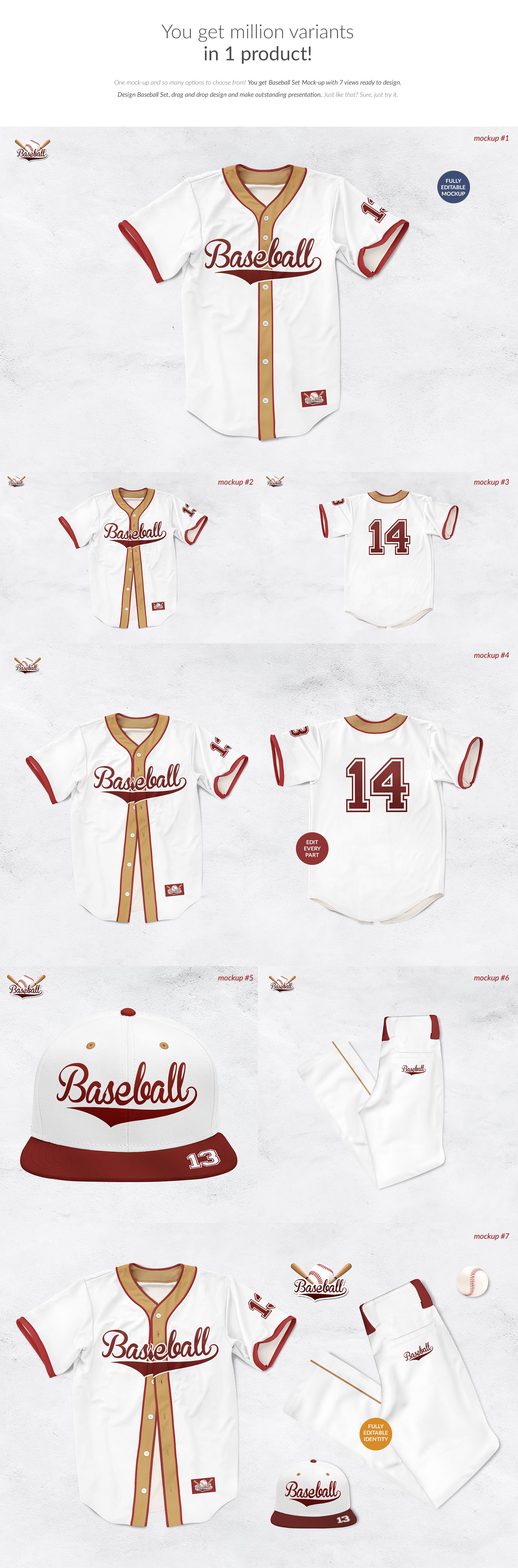 棒球服装设计贴图样机套装 Baseball Clothing Set Mock-ups_img_2