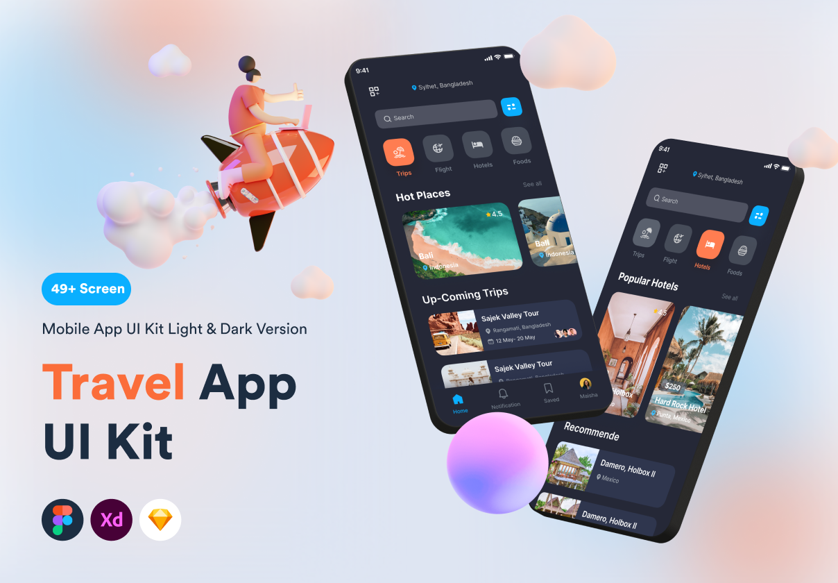 现代时尚旅行社APP应用程序界面设计UI套件素材 Travel App UI Kit_img_2