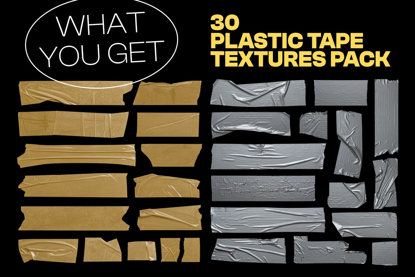 30款潮流褶皱复古做旧胶带贴纸PNG免扣图片设计素材 Plastic Tapes Vol.2 - 30 Textures Pack_img_2