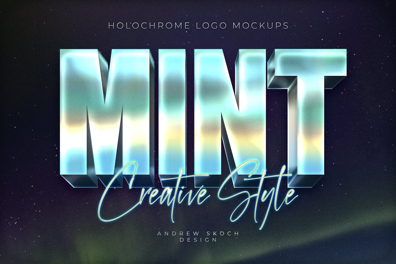 8款全息渐变3D立体文本标题徽标Logo设计Ps样机模板素材 Holochrome Logo Mockups_img_2