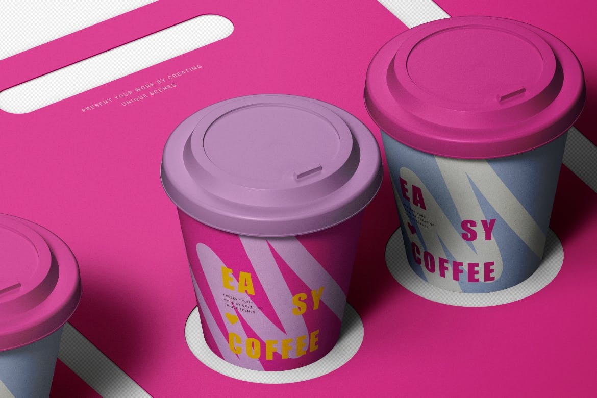 一次性外卖咖啡纸杯设计展示样机素材 Coffee Cup Holder Mockup_img_2