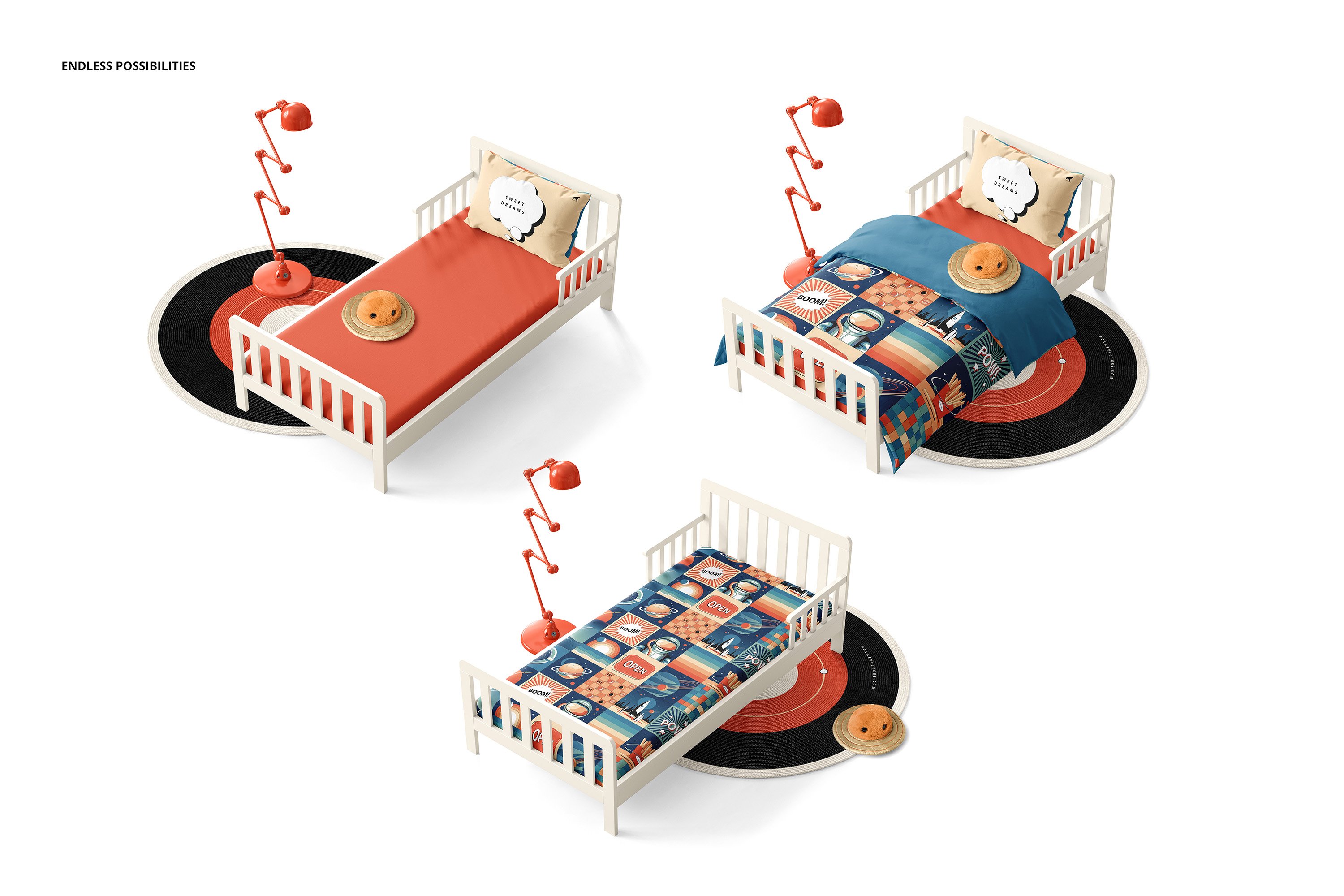 时尚幼儿床上用品家纺四件套装印花图案设计展示样机合集 Toddlers Bedding Mockup Set_img_2