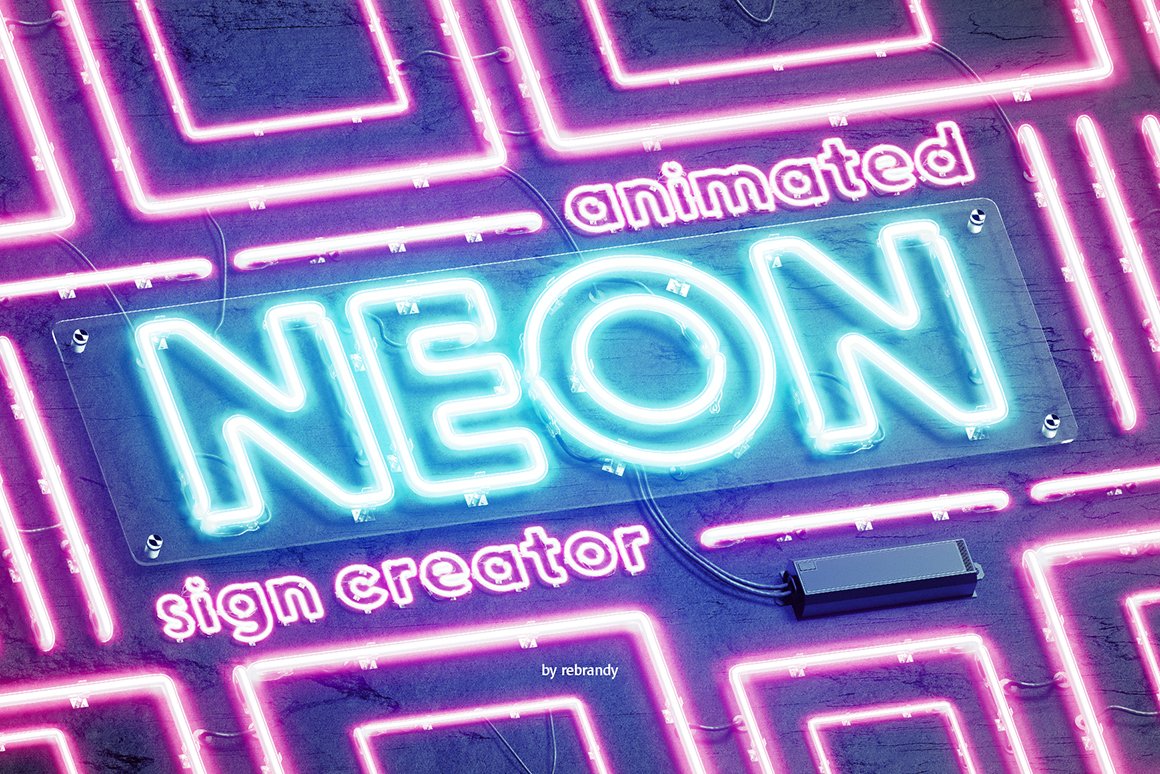 超大3D霓虹灯效果标题徽标Logo设计动态演示样机素材 Neon Animated Sign Creator_img_2