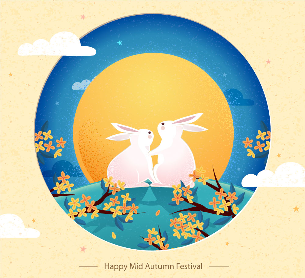 20款吉祥团圆中秋节月饼月亮兔子中式插画AI矢量素材 Mid-autumn Festival Vector Illustration_img_2