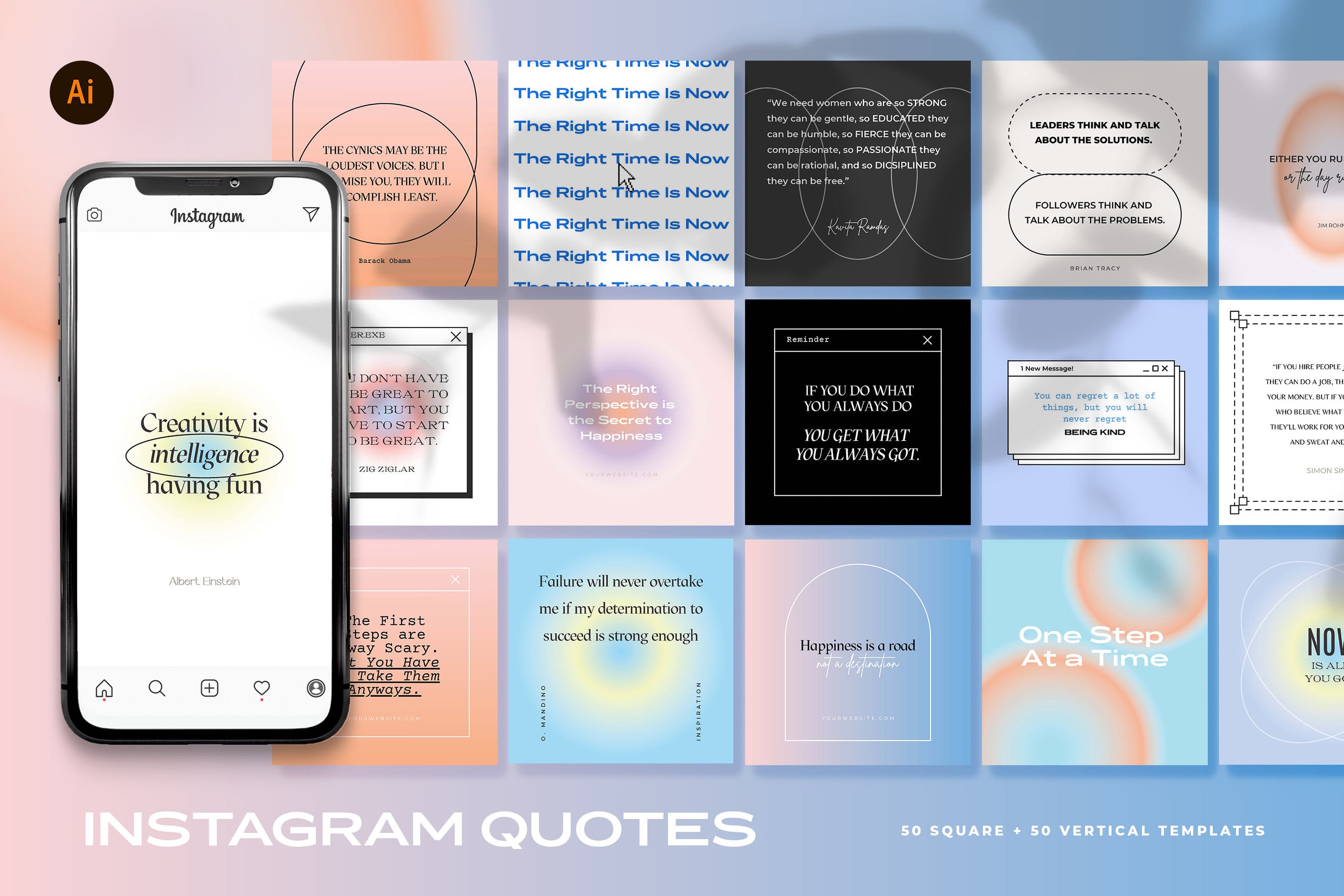 现代复古酸性品牌推广新媒体电商海报模版 Gradient Instagram Quote Templates_img_2