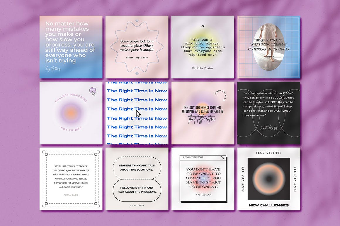 现代复古酸性品牌推广新媒体电商海报模版 Gradient Instagram Quote Templates_img_2