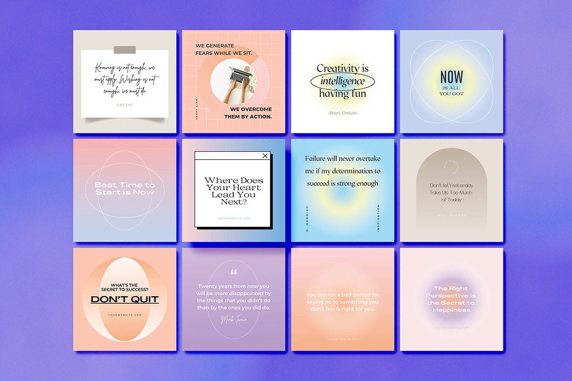 现代复古酸性品牌推广新媒体电商海报模版 Gradient Instagram Quote Templates_img_2