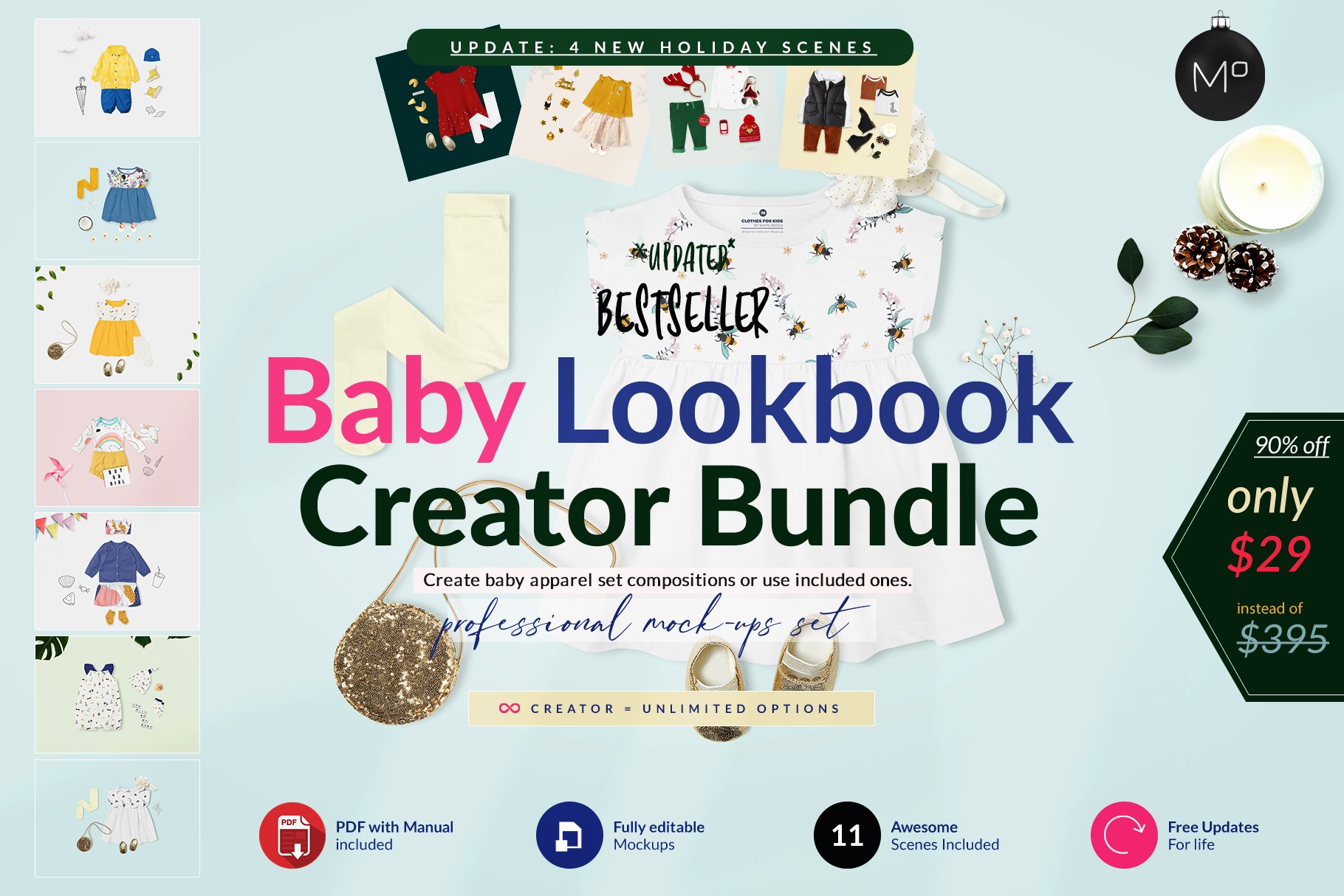 超级婴儿T恤贸易裤子连身衣服饰设计Ps智能贴图样机套装 Baby Lookbook Mockup Creator Bundle_img_2