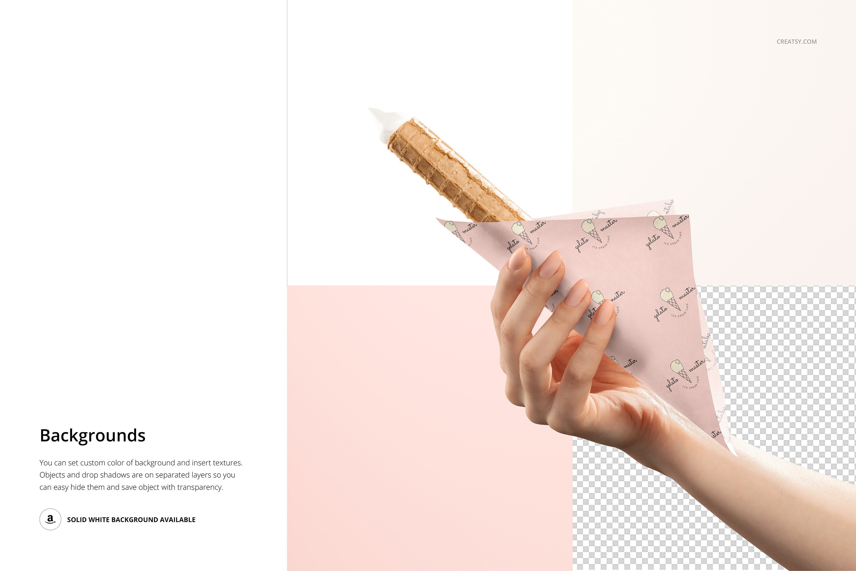 冰淇淋食品安全包装纸设计Ps智能贴图样机模板 Food Safe Paper Mockup Set /icecream_img_2