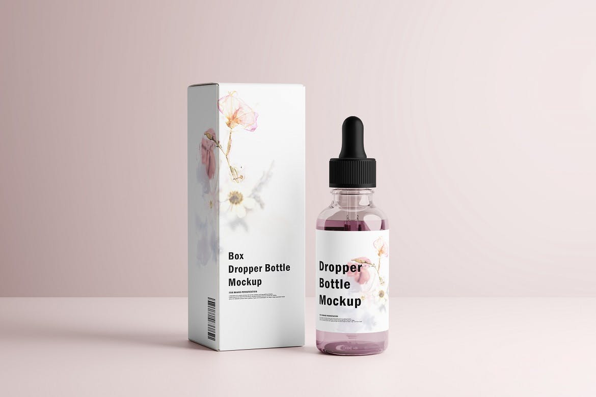 高级药物化妆品滴管瓶包装盒设计贴图样机素材 Dropper Bottle Mockup_img_2