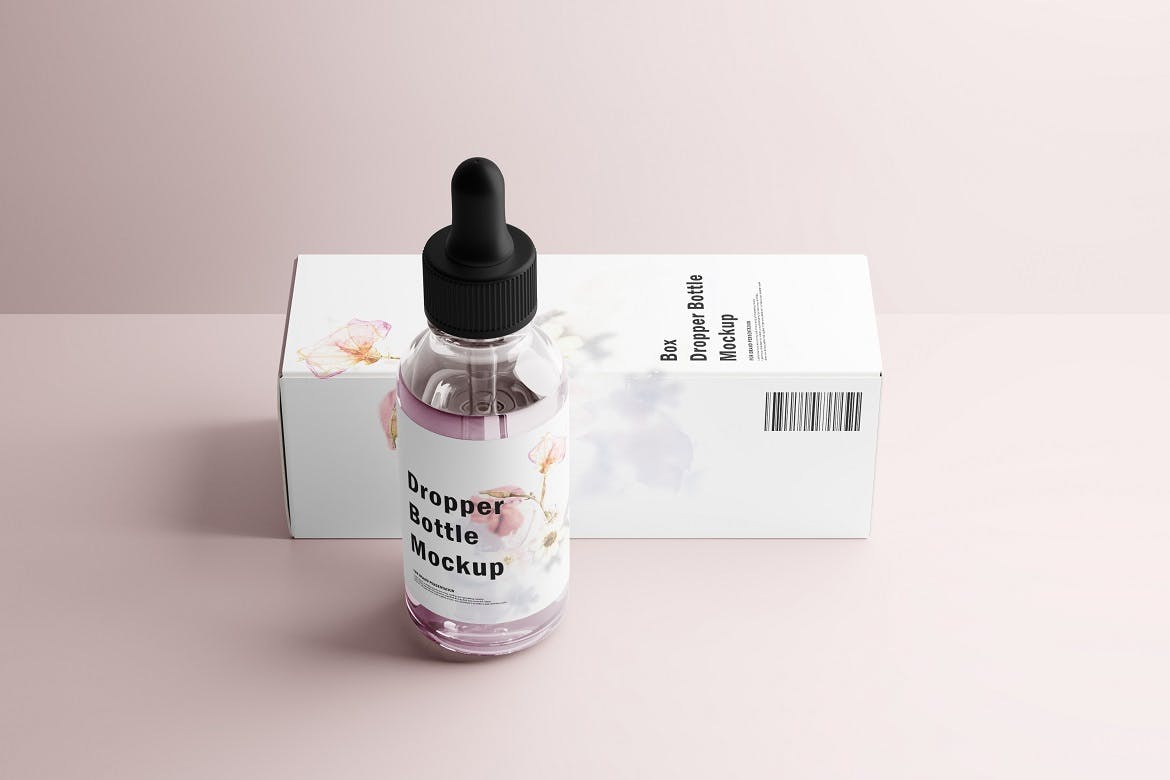 高级药物化妆品滴管瓶包装盒设计贴图样机素材 Dropper Bottle Mockup_img_2