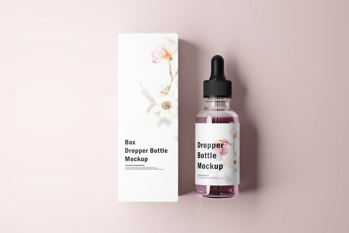 高级药物化妆品滴管瓶包装盒设计贴图样机素材 Dropper Bottle Mockup_img_2