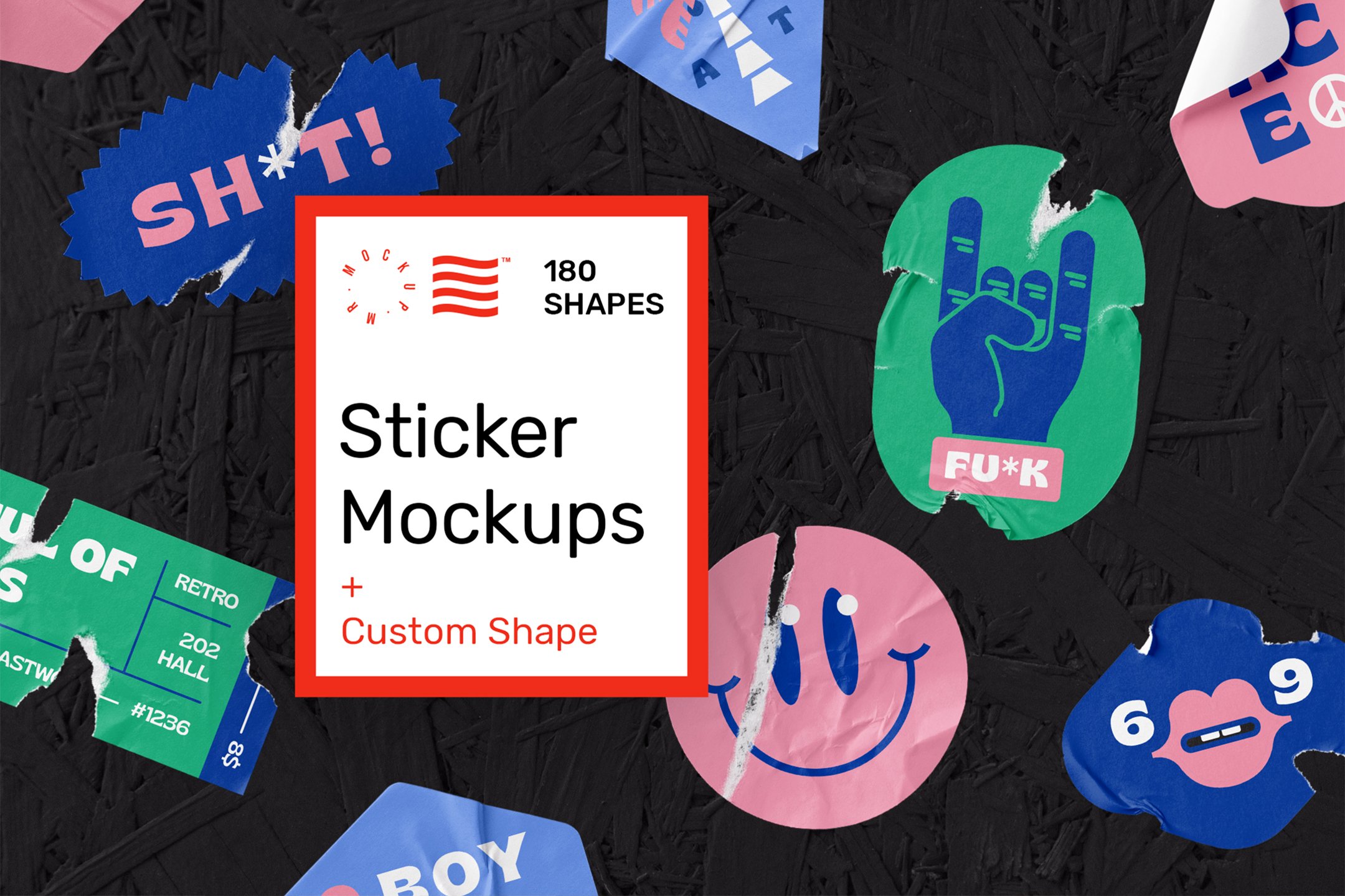 潮流褶皱撕裂嘻哈风格不干胶贴纸设计PS智能贴图样机素材 Sticker Mockups - Shape Generator_img_2