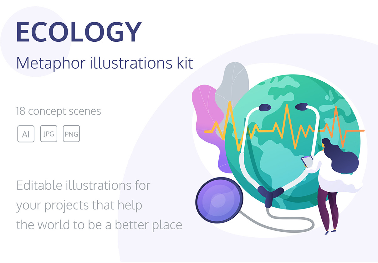 18个抽象地球环境保护矢量插图素材 Ecology Vector Illustration Kit_img_2