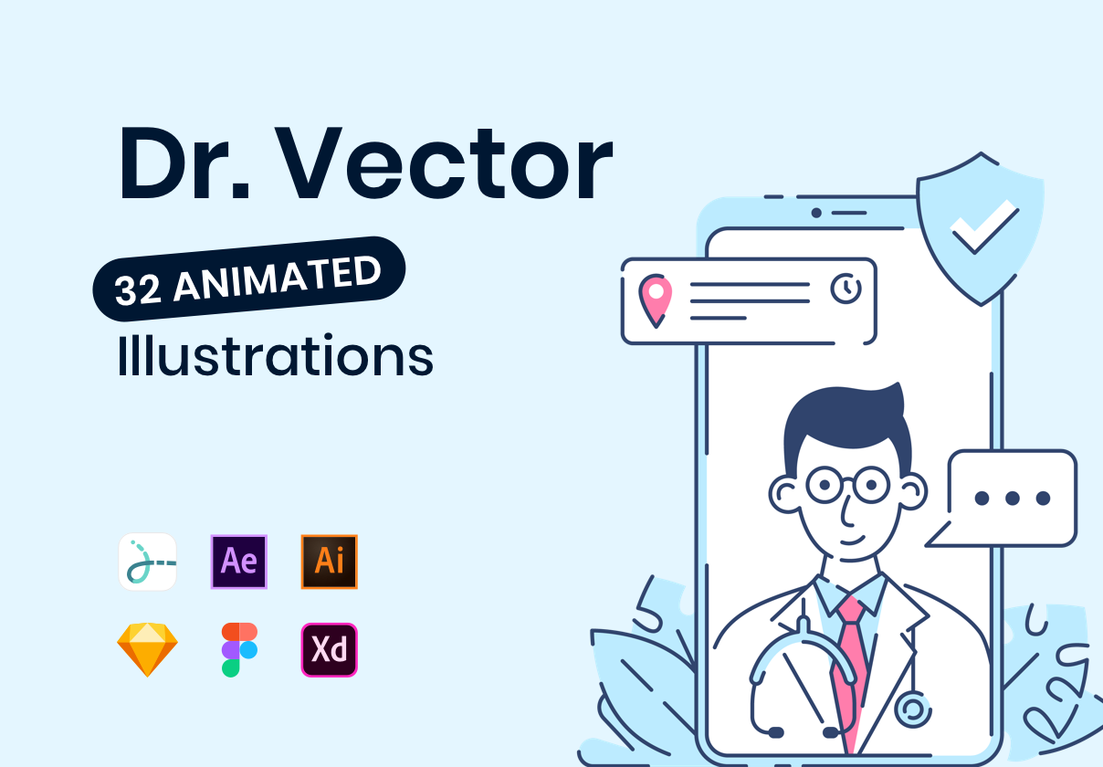 牙科医疗APP应用程序&网页界面设计矢量插画素材 Dr. Vector_img_2